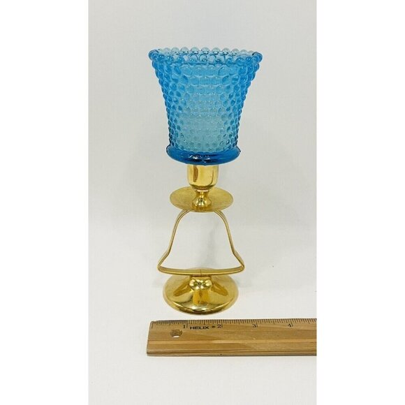 Vintage Sky Blue Hobnail Votive Candle Holder Bell Candlestick 7.5” Peg Glass - Picture 8 of 9